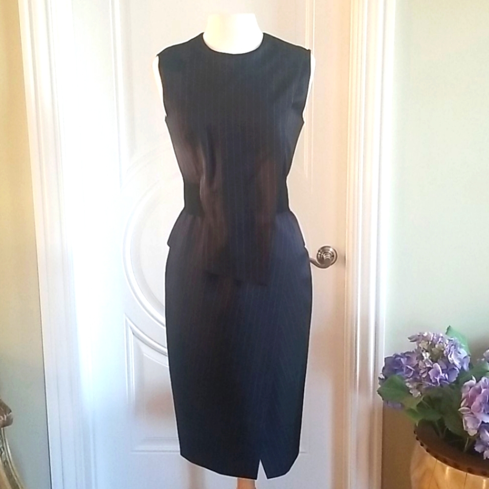 Sportmax Blue and White Sheath Midi Dress